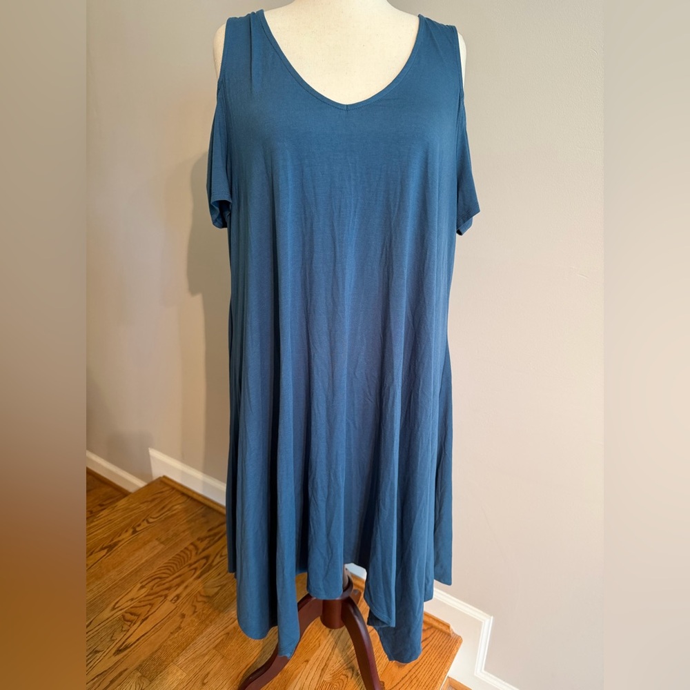 Torrid Blue Cold Shoulder Super Soft Midi Dress - Torrid Size 3 (22-24, 3X)